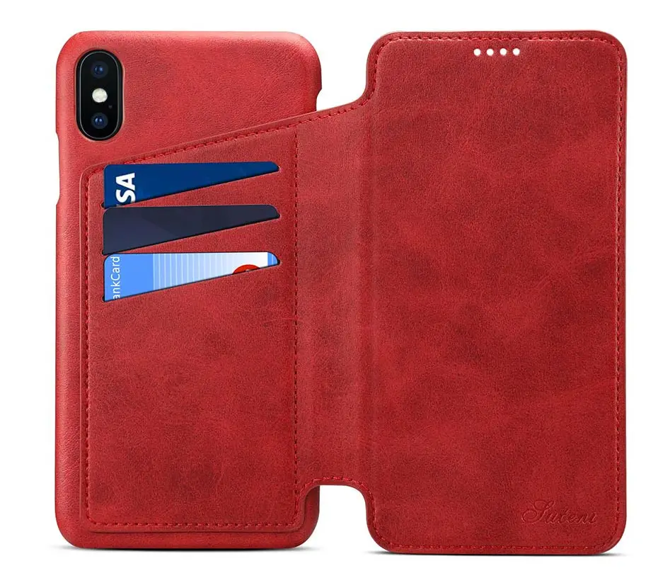 Мягкий чехол из искусственной кожи со слотом для карт для iPhone 6, 6s, 7, 8 plus, простой Магнитный флип-чехол для телефона, чехол для iPhone X, XR, XS, Max