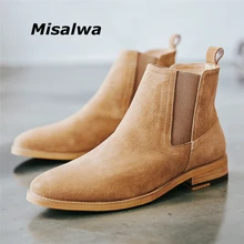 Misalwa/Аутентичные замшевые на тонком каблуке из натуральной коровьей кожи; мужские ботинки челси; Роскошная обувь в британском стиле; сезон весна; винтажные мужские ботинки с коричневым песком