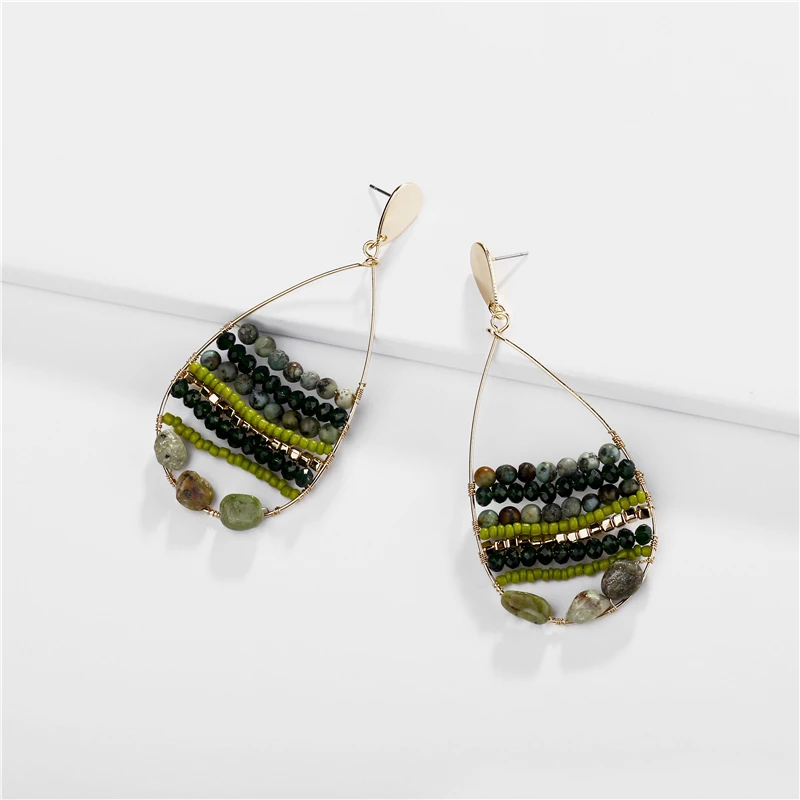 

LUNA CHIAO Natural Stone Mini Rock Glass Beads Braided Statement Earring Jewelry for Women