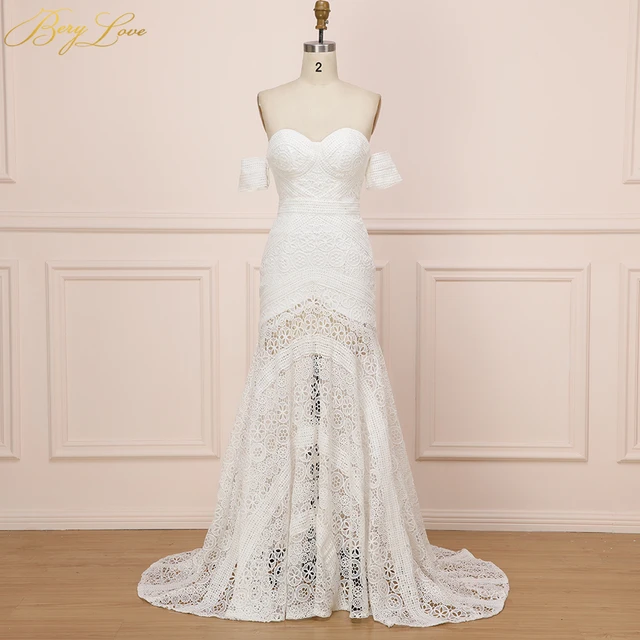 Simple Lace Wedding Dress Mermaid 2022 Bride Dress Sweetheart Bohemian Wedding Dress Boho Illusion Wedding Gowns Plus Size White