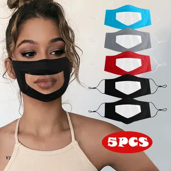 

5pcs Transparent Masks For Women Men Face Cover With Clear Window Visible Expression Face Cover For Deaf Mute Mouth-muffle Lot