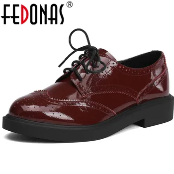 

FEDONAS Women Pumps Patent Leather Casual Shoes Newest Basic Platforms Shoes Spring Summer Lace Up Cross Tied 2020 Shoes Woman