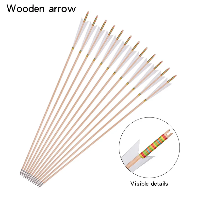 

6/12 Archery Handmade Bamboo Arrow Traditional Wooden Arrow Turkey Archery Feather Hunting Arrow Recurve Bow Hunting Accessories