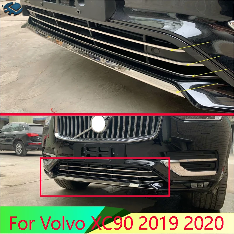 

For Volvo XC90 2019 2020 Car Accessories Stainless Steel Front bumper lower middle grid trim