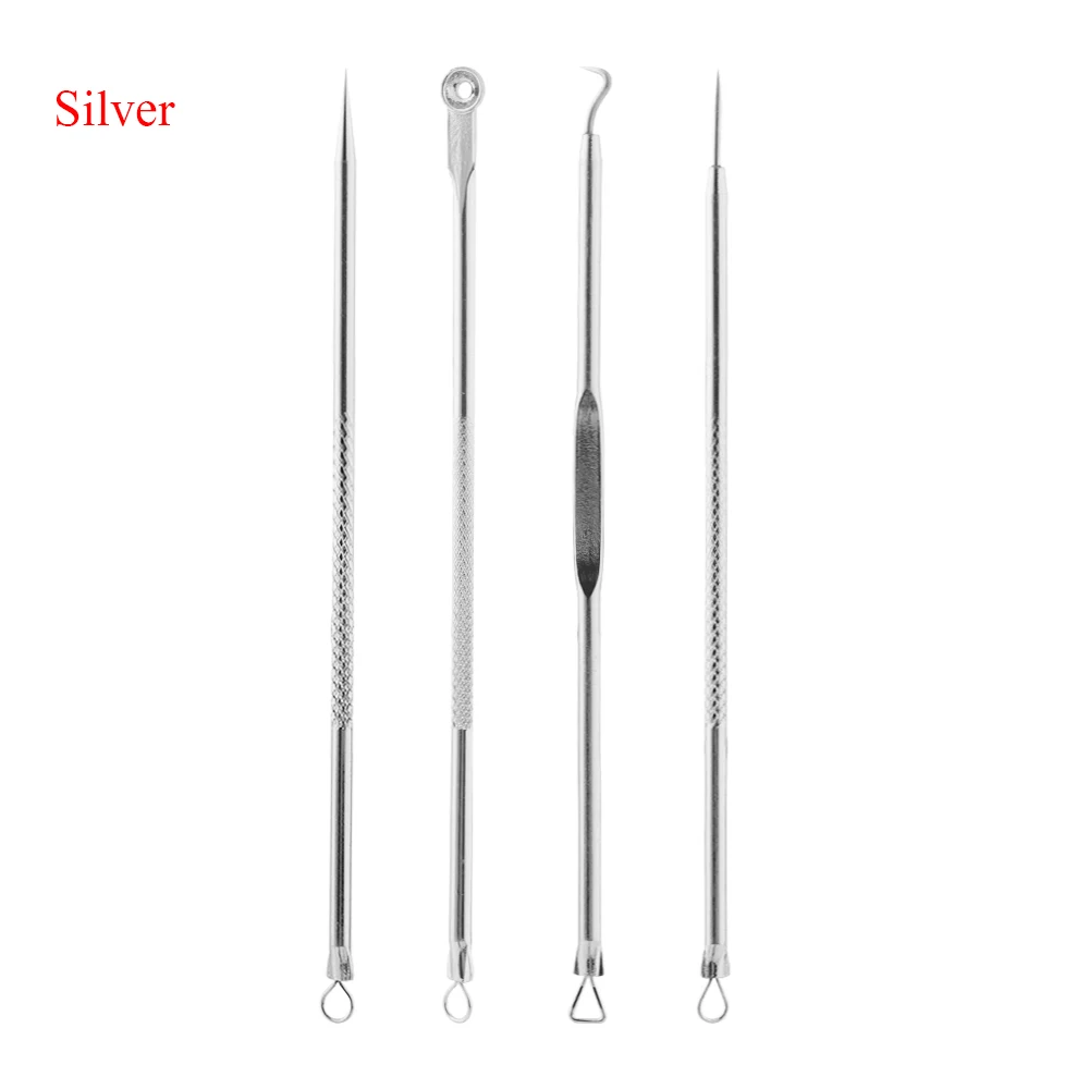 Silver 4pcs 1/4/8PCS инструмент для удаления прыщей набор для макияжа от акне и черных точек инструменты для снятия уход за кожей лица Foreo инструмент для удаления прыщей пятна комедонов жидкость для снятия Toos иглы - Color: Silver 4pcs