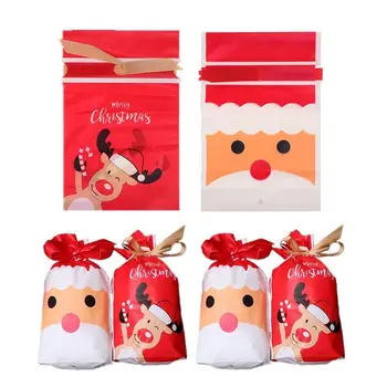 

50pcs Christmas Drawstring Bags Festive Cartoon Candy Packages Gift Bags Bundle Pockets Drawstring Bag for Children