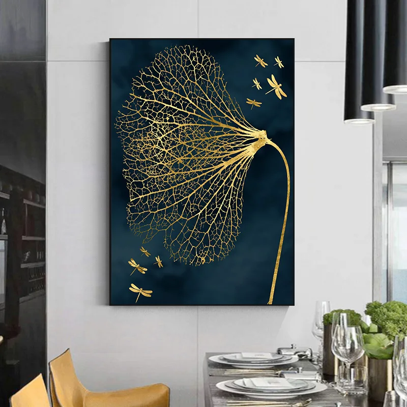 Waliicorners Abstract Printed On Canvas Painting Wall Art Abstract Gold Leaf Dragonfly Poster 5 H036c5845b09e44138f4b1fce56e138252