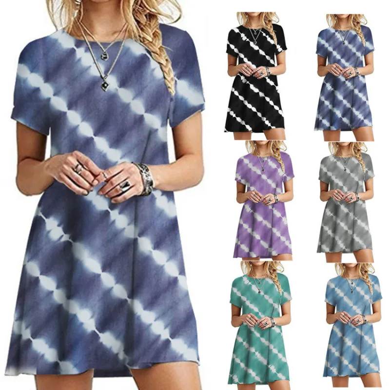 Модный галстук-краситель в полоску с рисунком женское платье 2021 Новое летнее