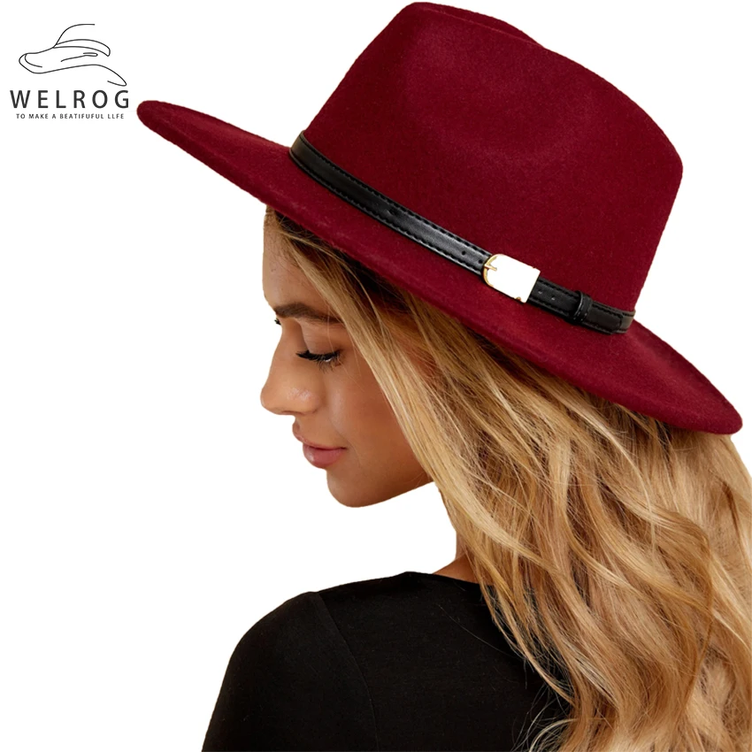 WELROG 2020 Fedora Hat Men Women Jazz Spring Felt Wool Belt Wide Brim Panama Fashion Cowboy 16 Colors | Аксессуары для одежды