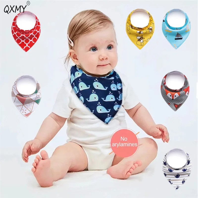 

QXMY 2Pcs Baby Bibs Triangle Cotton Cartoon Newborn Slabber Absorbent Cloth Newborn Boy Infant Girl Toddler Feeding Scarf
