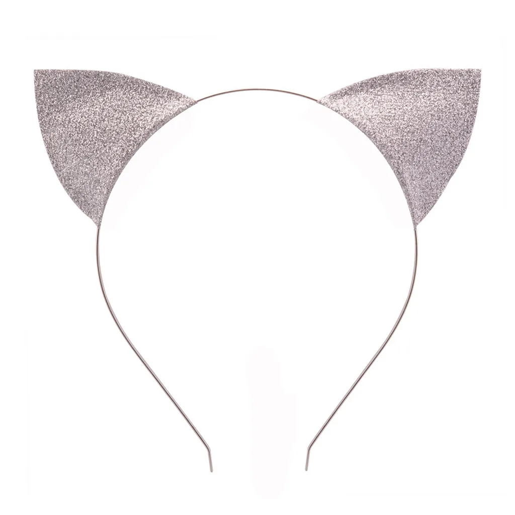 Высокое качество женские блестящие кошачьи уши повязка Косплей-повязка на волосы диск яркая точка изогнутая Кепка поддержка Прямая поставка - Цвет: Silver