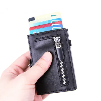 

ZOVYVOL 2020 Button RFID Credit Card Holder Hasp Single Box Smart Wallet Men Automatic ID Card Case Zipper Coin Purse