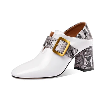 

2020 Classic Women Genuine Leather square Toe Pumps Summer Shallow Shoes Woman Fashion Party Casual Office Ladies Shoes