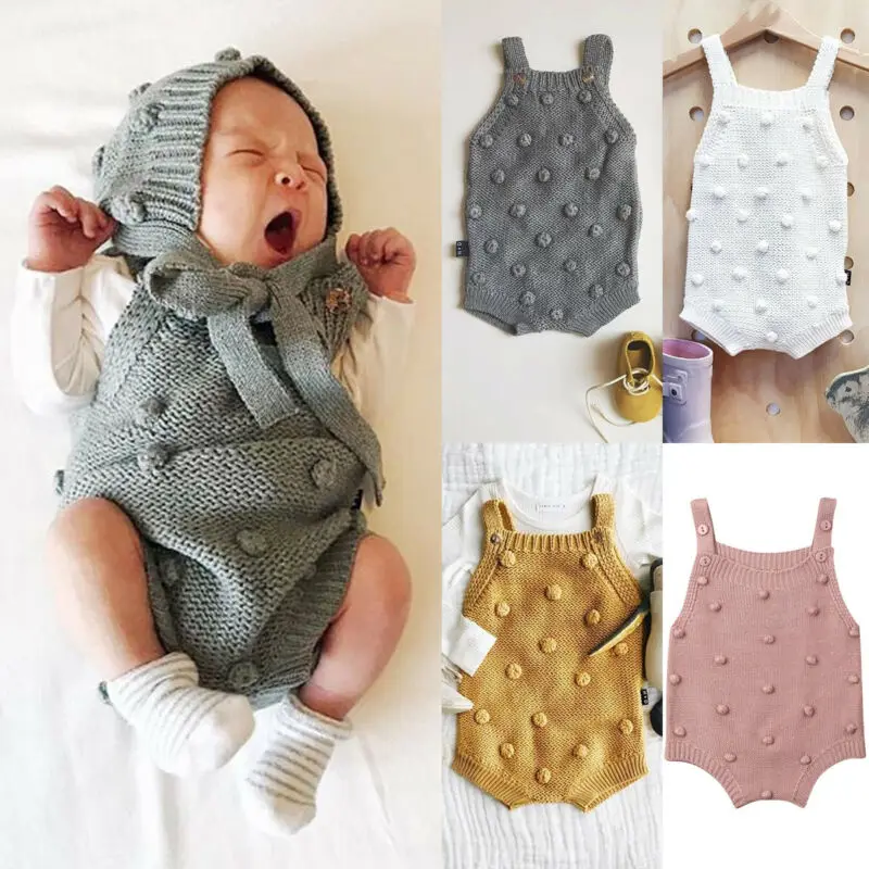 Focusnorm 0-18M Newborn Baby Boy Girl Bodysuit Jumpsuit Knitted Clothes Warm Solid 4 Colors Cotton Outfit