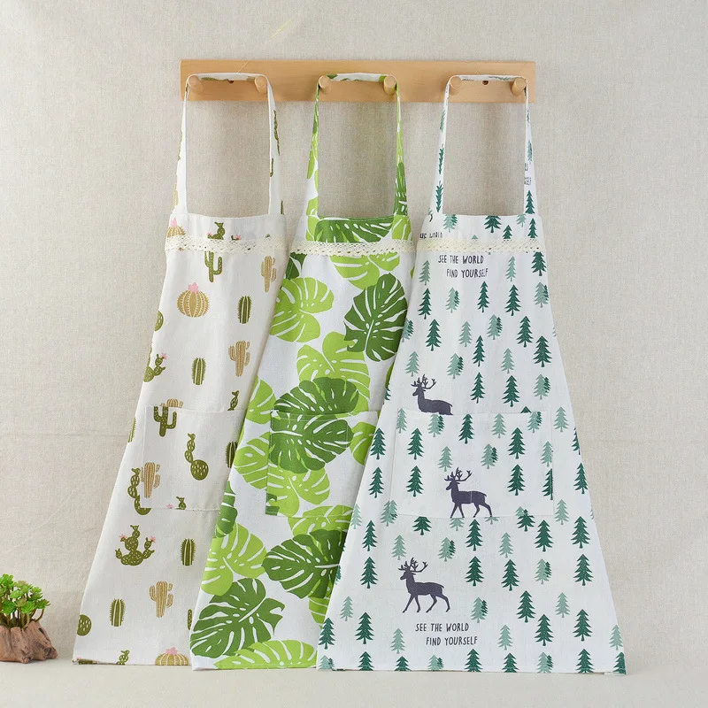

1PCS Nordic Style Apron Christmas Tree Deer Flamingo Printing For Adult With Big Pocket Kitchen Baking Cooking Accessories Apron