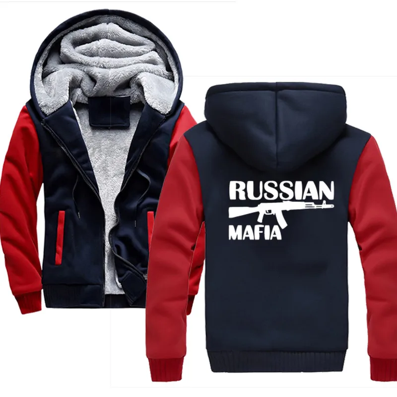 Русская мафия зима спортивный костюм Мужская мода утолщаются бархат повседневная с капюшоном теплое плотное худи однотонная Moleton мужская Толстовка - Цвет: Red blue