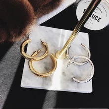 Золотые массивные полые серьги-кольца для женщин, легкие серьги-гвоздики из нержавеющей стали, модные