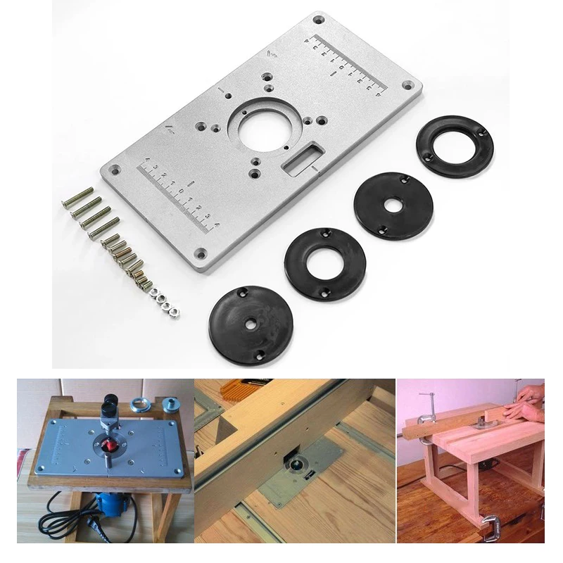 

Router Table Plate 700C Aluminum Router Table Insert Plate + 4 Rings Screws for Woodworking Benches Wood Working Tools