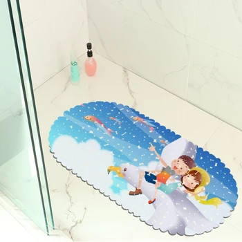 

Children Pattern Home Decorative Non Skid Sucker Bathroom Bath Mats Eco-friendly Toilet Carpet PVC Oval Cartoon Shower Mat Pad
