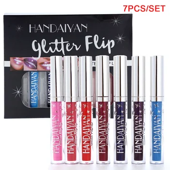 

HANDAIYAN 7 Color Metal Liquid Lipstick Waterproof Makeup Lip Gloss Long Lasting Pink Red Blue Metallic Shiny Lip Set