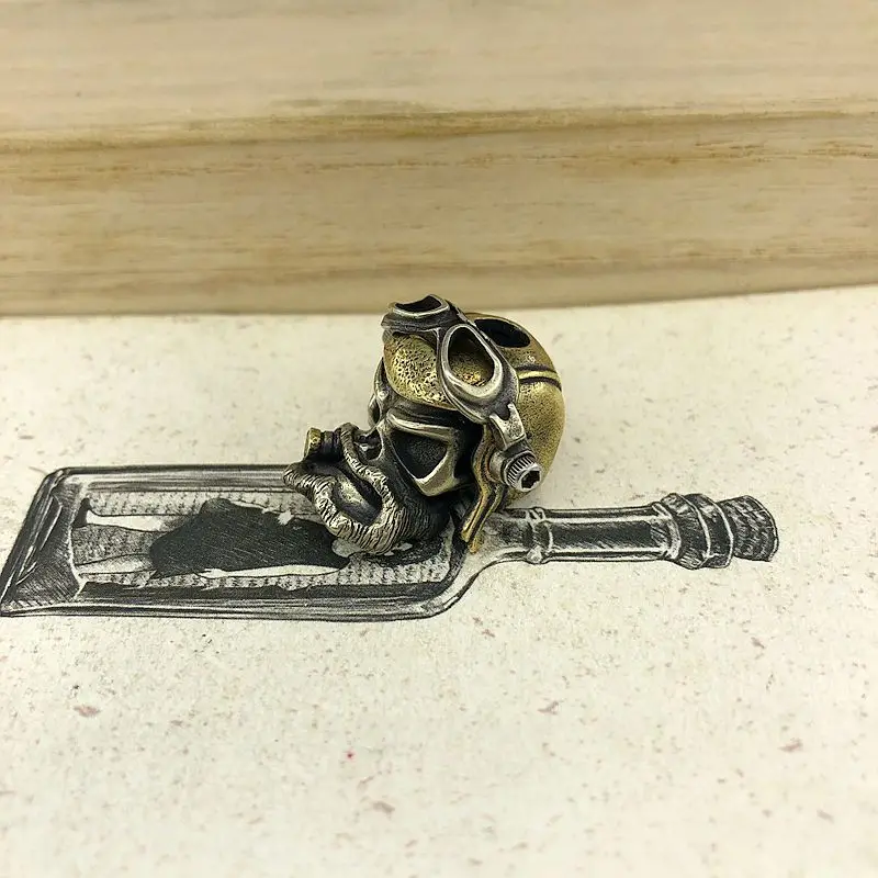 Billige EDC Werkzeuge Messing Messer Perlen Messing Air Force Pilot Schädel Lanyard Bead Paracord Messer Schlüsselbund Werkzeug DIY Anhänger #148