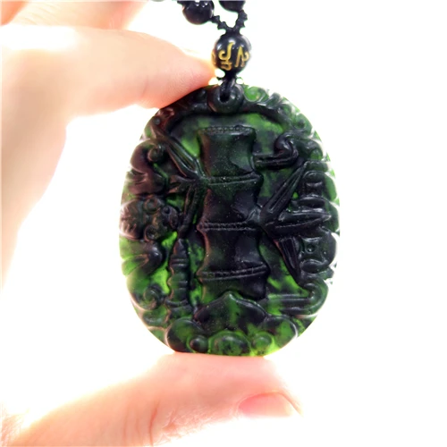 Ожерелье из натурального черного и зеленого нефрита обсидиана с подвеской в виде