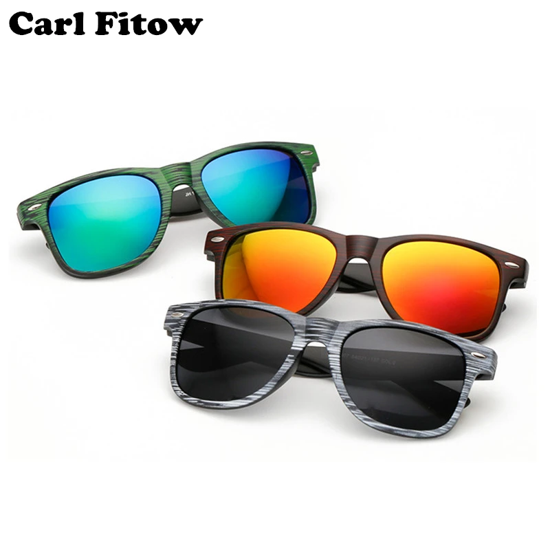 Fashion Square Sunglasses Men Women Wood Grain Color Man Rayed Brand Design Driving Glasses Gold Mirror Lenses UV400 | Аксессуары для