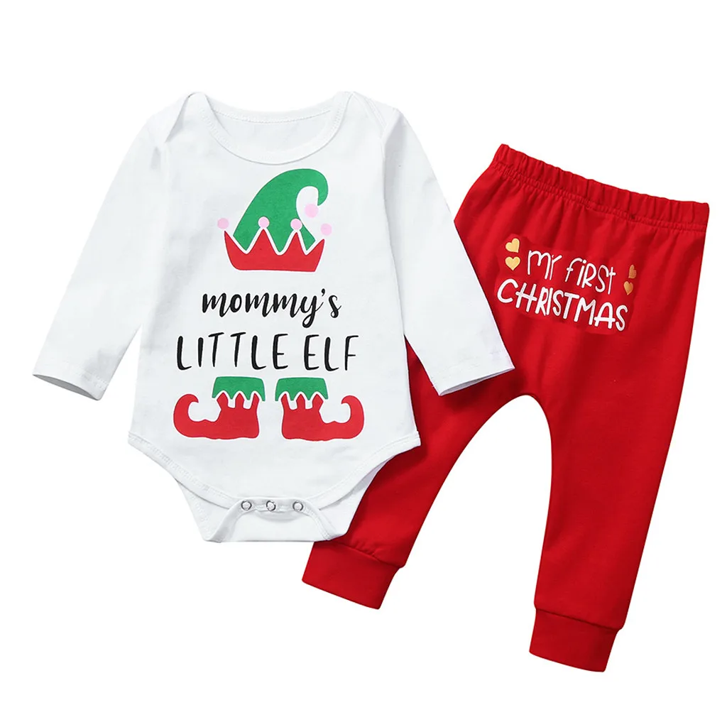 Моя первая Рождественская Одежда для новорожденных; Рождественский комбинезон с надписью для маленьких мальчиков и девочек; длинные штаны; Комплект для малышей; Roupas - Цвет: White
