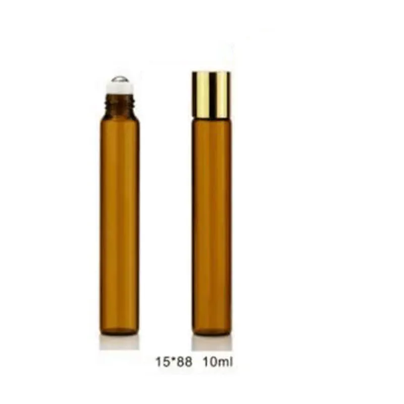 10ml Gold Short Cap 3 мл 5 мл 10 мл флаконы для эфирного масла многоразового использования в рулоне, стеклянные флаконы, пустые косметические контейнеры, янтарные флаконы для путешествий 25 шт - Цвет: 10ml Gold Short Cap