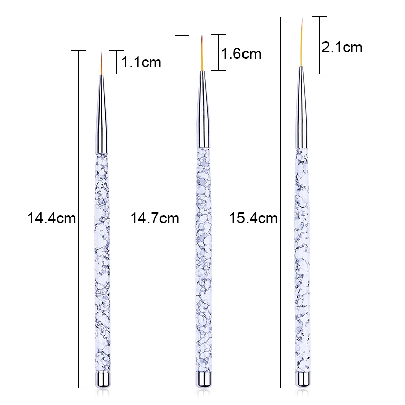 3 шт./лот набор акриловых кисточек смешанных размеров для рисования цветов и линий, тонкие детали, Мраморная ручка, гелевая ручка для дизайна ногтей