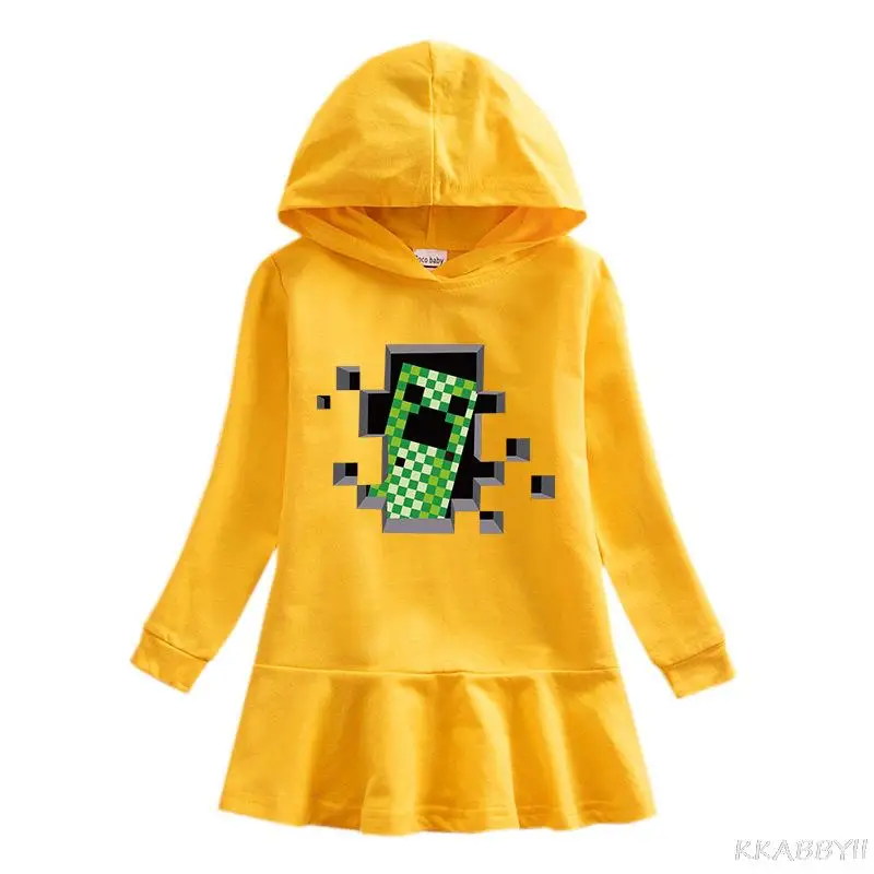 Осеннее детское платье MINECRAFT для девочек толстовки юбка с длинным рукавом костюм