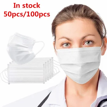 

50/100pcs White 3 Layers Earloop Face Masks Safely Soft Breathable Mouth Mask Non Woven Disposable Mascarilla Adult Filter Masks