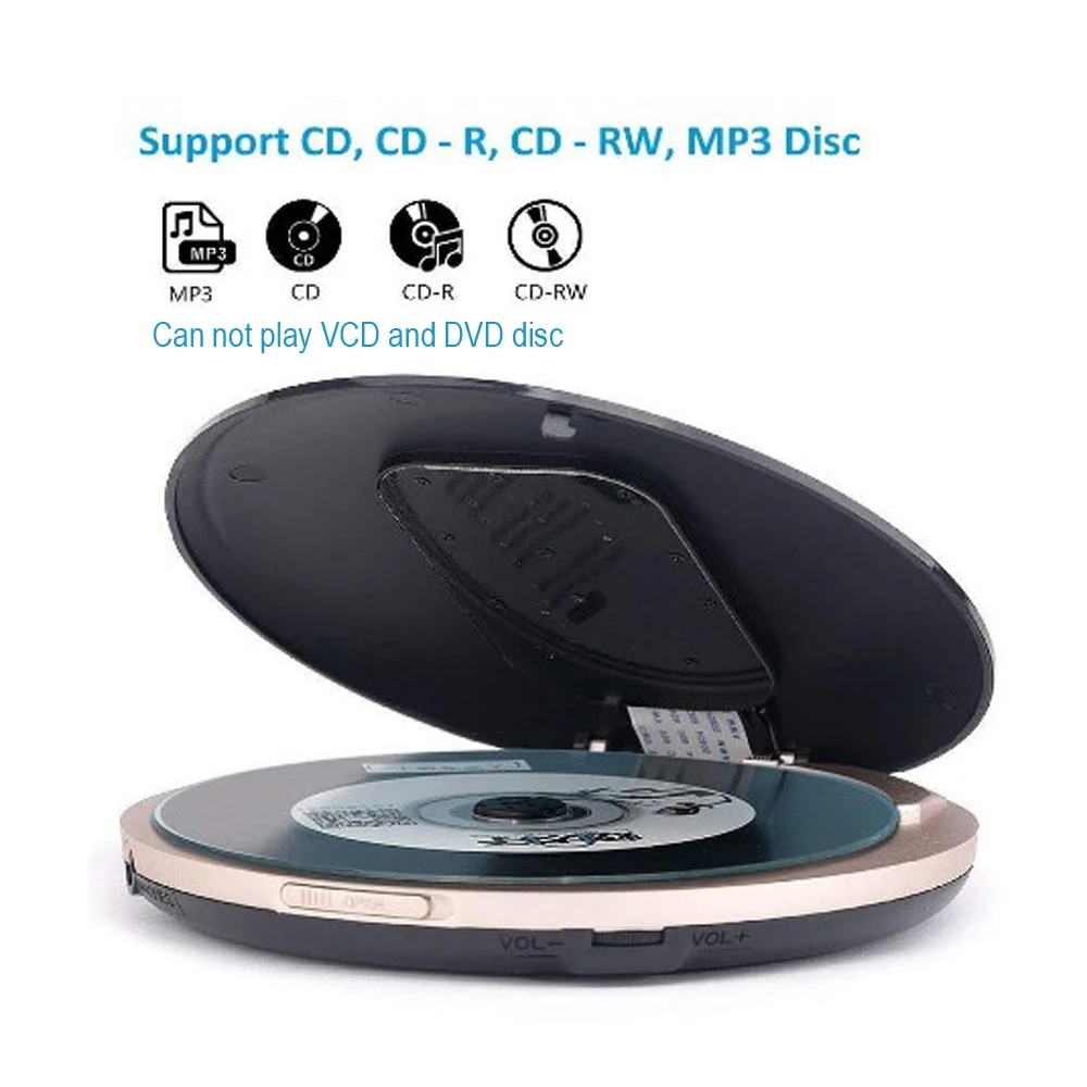 Reproductor de CD portátil con altavoces estéreo, para la familia,  reproductor de CD recargable portátil con batería de 2000 mAh, reproductor  de CD