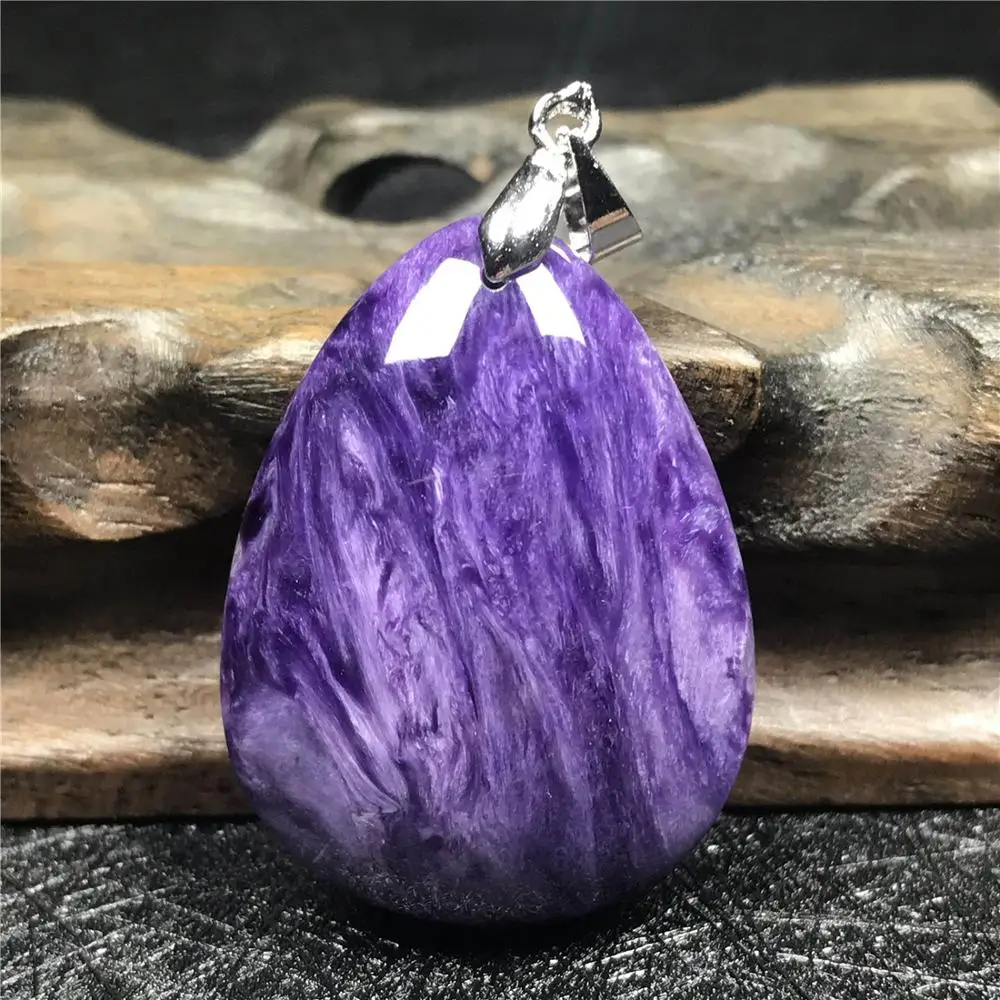 

Natural Purple Charoite Pendant For Woman Lady Crystal 32x24x9mm Water Drop Beads 925 Silver Necklace Pendant Jewelry AAAAA