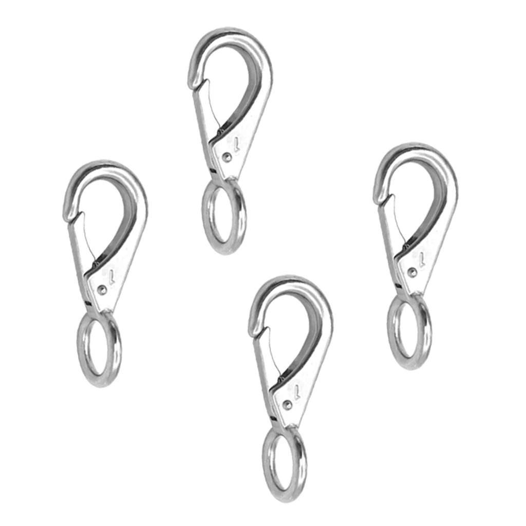 4pcs Fixed Eye Spring Snap Hook, 316 Stainless Steel Landyard Clip Safety Latch for Boat Rigging Chain, 71mm/2.8 inch