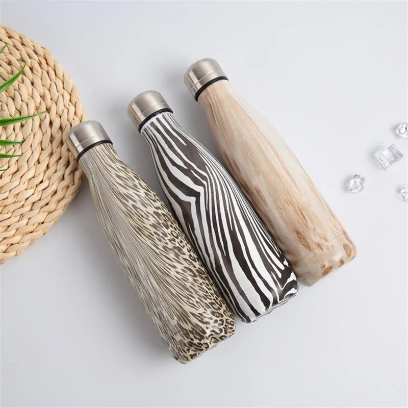 С леопардовым принтом древесины бутылка для воды Нержавеющая сталь вакуумный