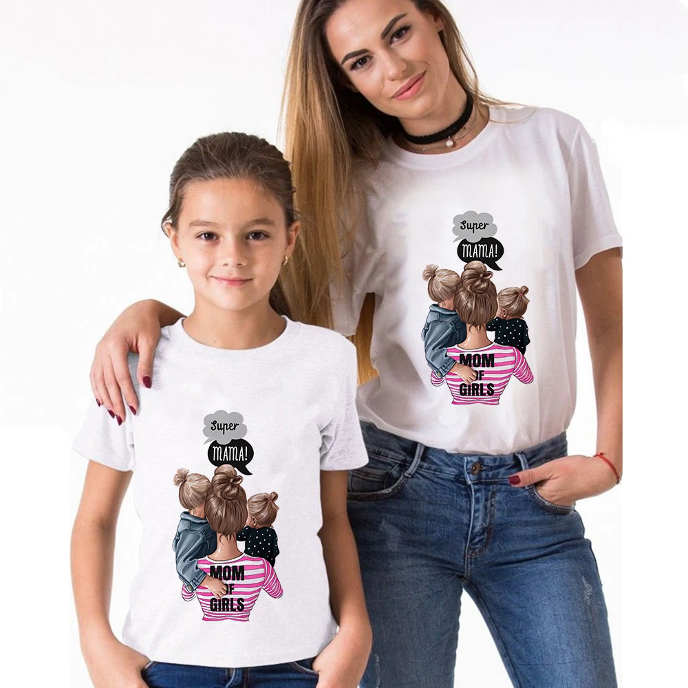 Bild von SexeMara Mother Daughter Family Look Mom's Tee Super Mama Son T shirt 2020 Fashion Harajuku Print Streetwear Aesthetic Clothes