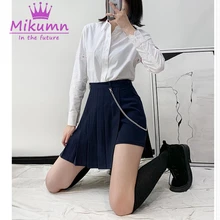 Женские юбки, сексуальные, высокая талия, Харадзюку, короткие юбки, повседневные, панк стиль, модные, плиссированные юбки, женские мини шорты, юбки с цепочкой, Saias