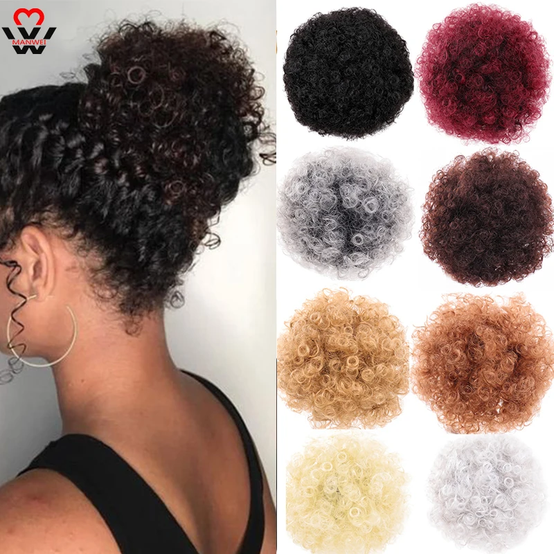 

MANWEI High Afro Puff Drawstring Ponytail Extensions Hair Bun Synthetic Kinky Curly Pony Tail Chignon Hairpiece