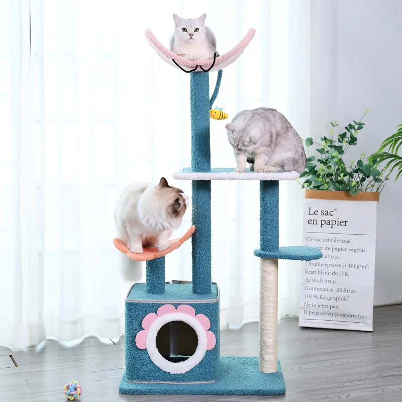 US $130.33 multilayer cat nest and cat tree integrated multifunctional solid wood sisal cat catching column