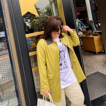 

2020 female new spring plus plus size outerwear fashion casual PU leather all-match jacket