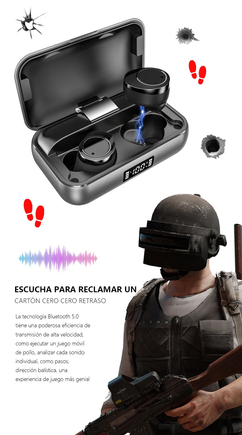 Mitvaz X13 S Verdaderos auriculares estereo inalambricos Auriculares 2600mAh Banco de Energy rojo dorado