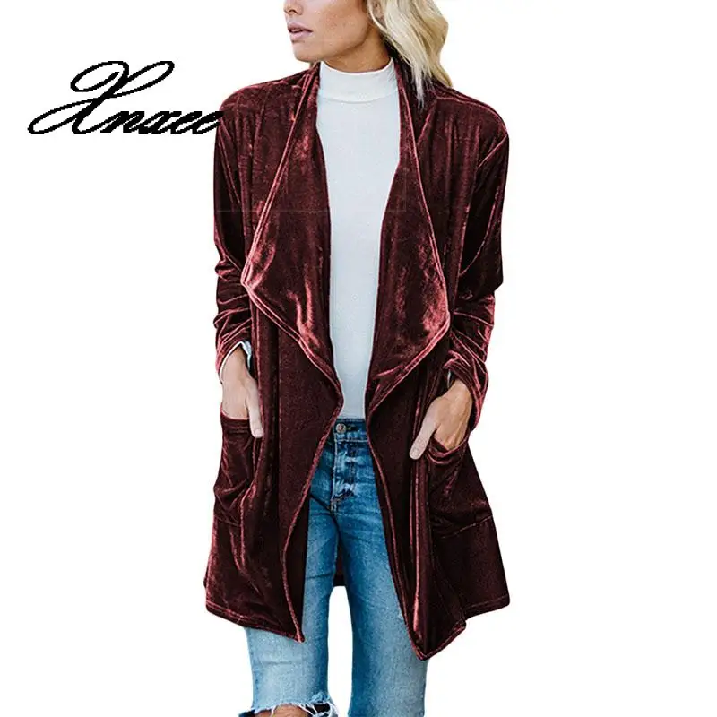 Женский бархатный блейзер Xnxee элегантный Длинный в стиле ретро с длинным рукавом