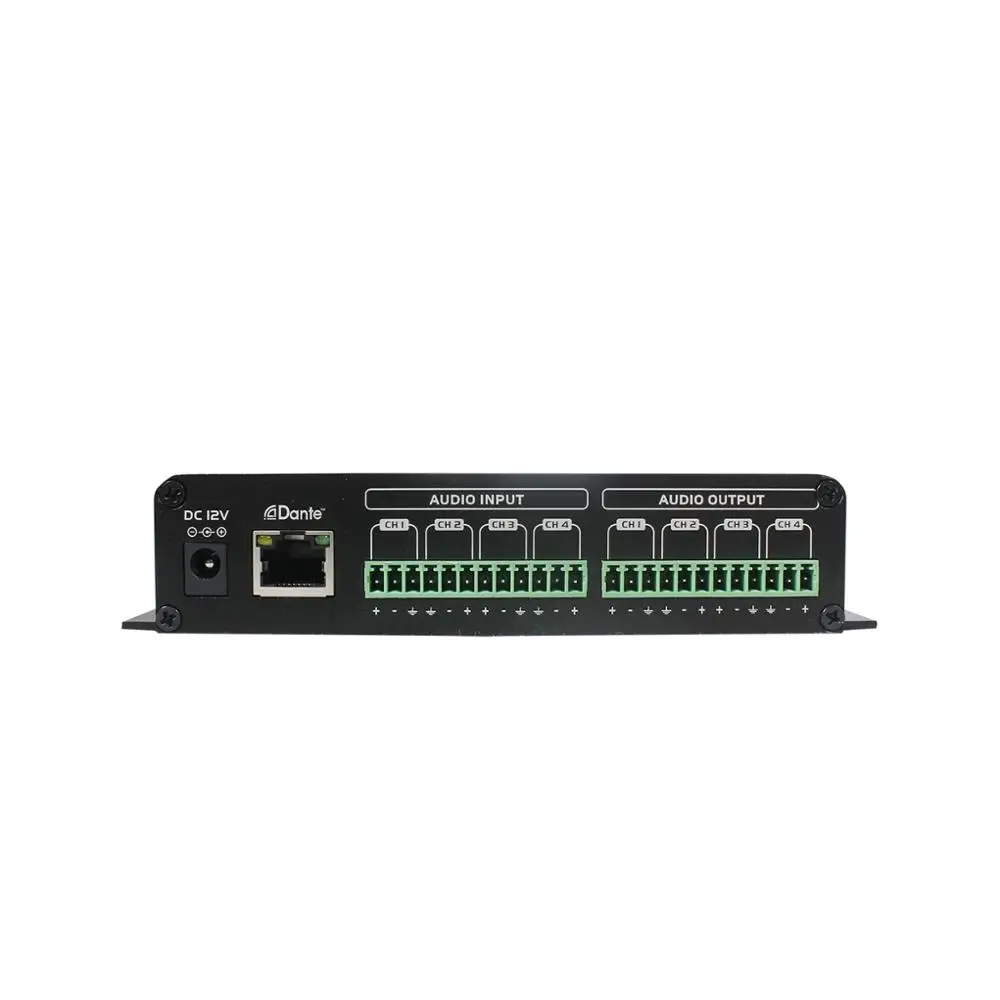 Dante Audio IP Network Mini 4 In 4 Out Converter/Transmitter with Volume Control, Supports POE or 12 VDC Power Supply