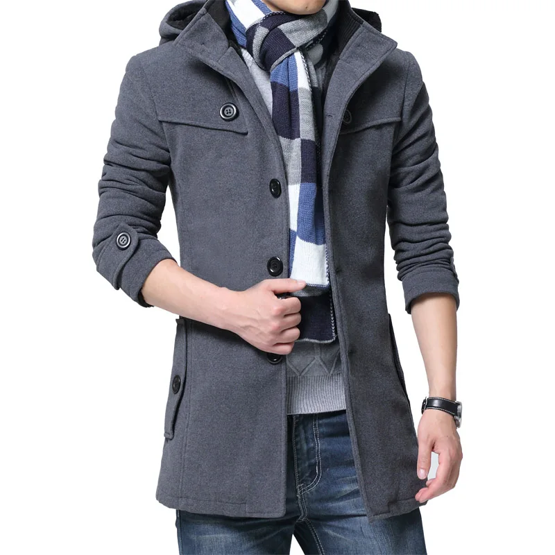 Шерстяное пальто, Мужская Зимняя Толстая куртка, Толстая Повседневная Верхняя одежда, куртки размера плюс 6XL, новое вельветовое теплое пальто высокого качества с капюшоном - Цвет: Серый