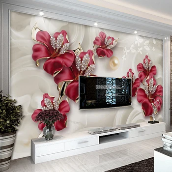 

Custom Wallpaper For Walls 3 D Modern European Style Art Mural Diamond Jewelry Flower Living Room TV Background Photo Wallpaper