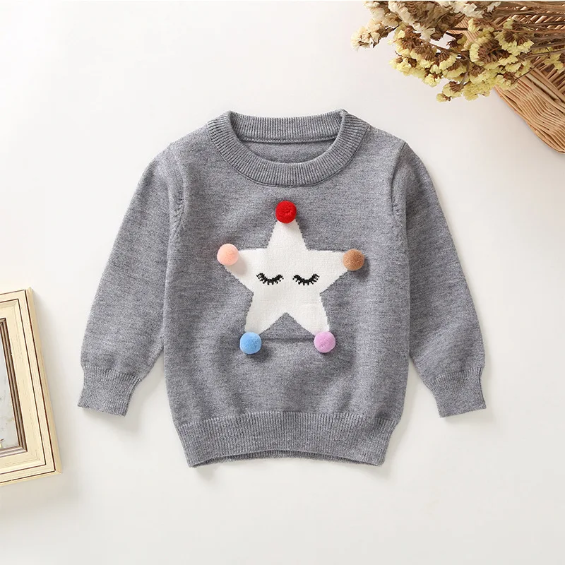 S0041 grey SAILEROAD 1-5Years Осенний вязаный свитер для девочки Star Applique Кардиган для девочек Хлопок Свитер маленький Sueter ninas - Цвет: S0041 grey