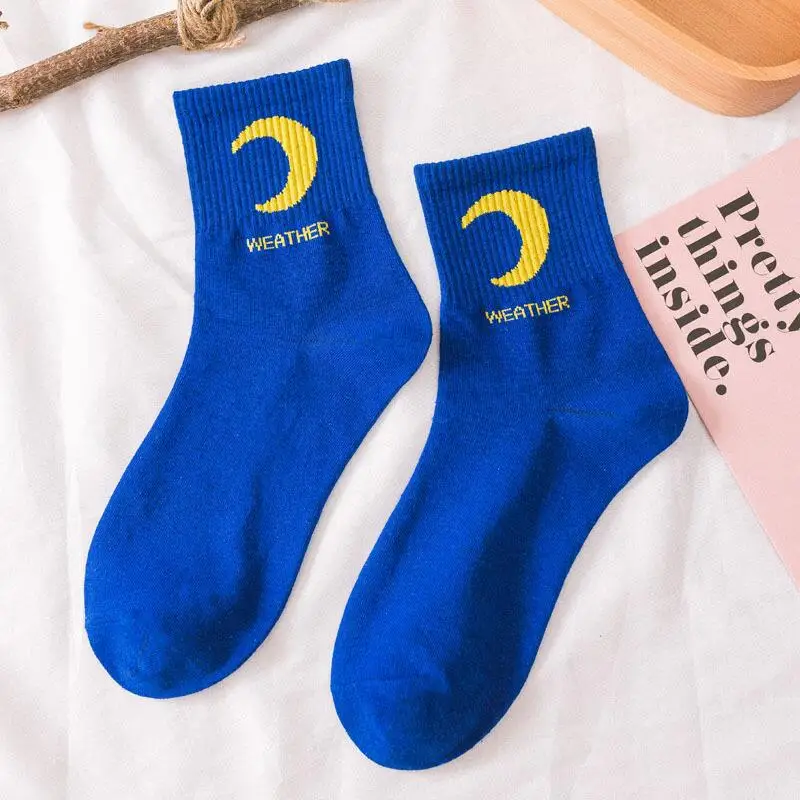 Корейские забавные Модные женские короткие носки с изображением солнца, луны, молнии, радуги, стильные милые длинные короткие носки для девочек в стиле Харадзюку - Цвет: 5