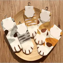 Хлопковые жаккардовые носки kawaii с изображением котов и лап; женские милые короткие носки с рисунком животных; забавные носки для девочек; дизайн