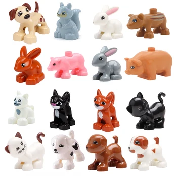 

Big Size Building Blocks Cat Dog Pig Rabbit Model Accessories Compatible Duplo Farm Animals Assemble Education Toys For Kid Gift